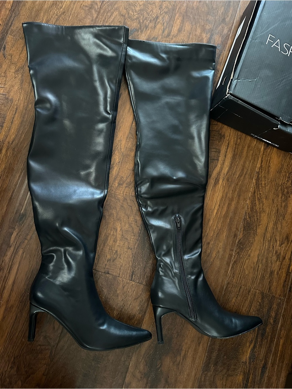 Fashion Nova Black Over-the-Knee Pointed Stiletto Boots